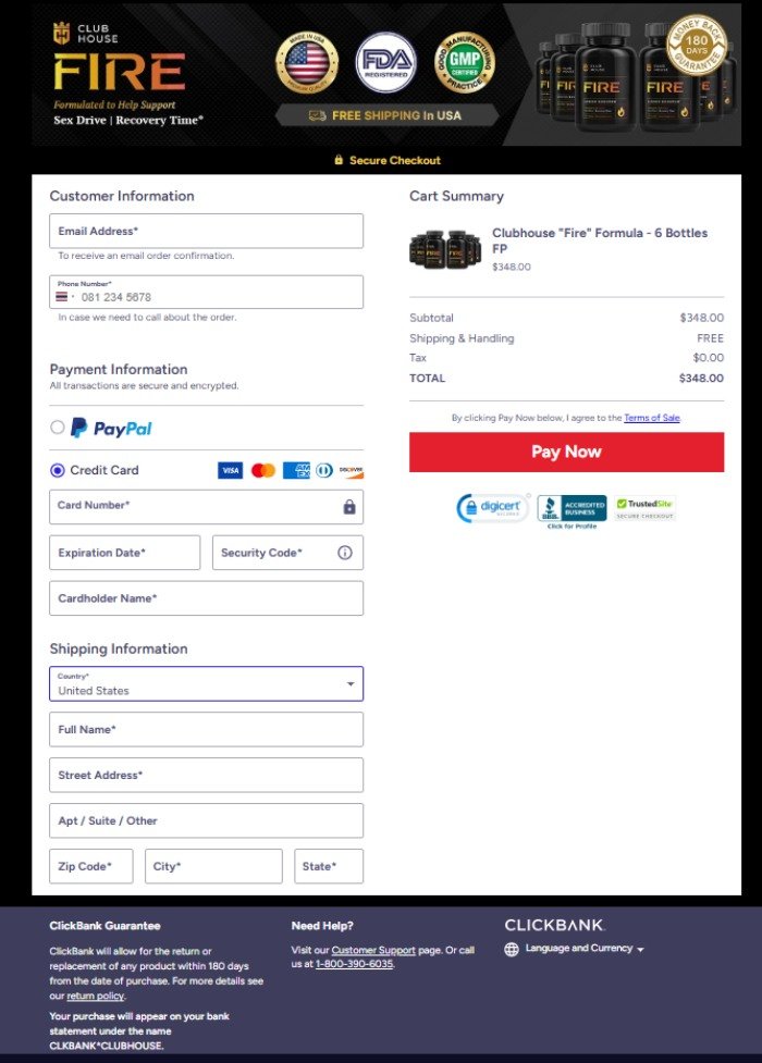 Secure official Clubhouse Fire order checkout page